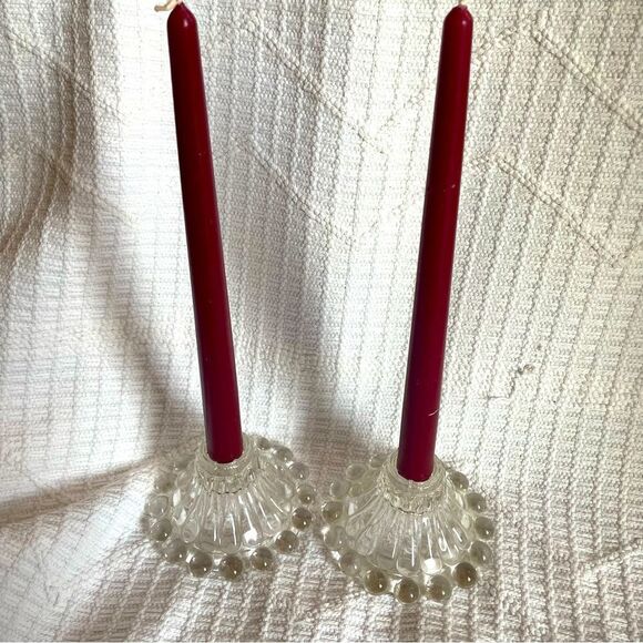 Pair of‎ vintage glass candlestick  holders with retro funky glass - Picture 1 of 6